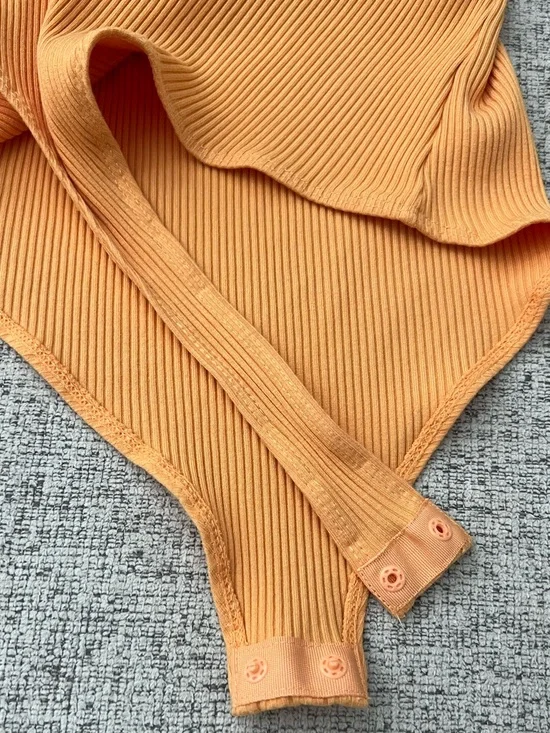 H&M Ribbed Spaghetti-Strap Bodysuit - Orange - Picture 8 of 10